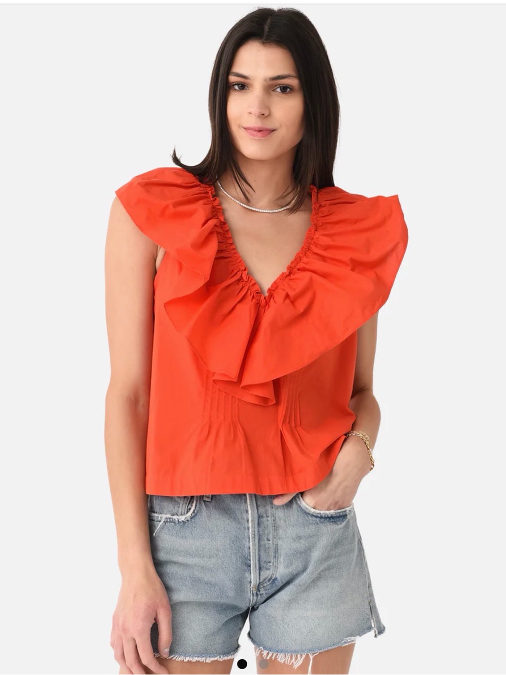 Hunter Bell Orange Ruffled V-Neck Sleeveless Camisole